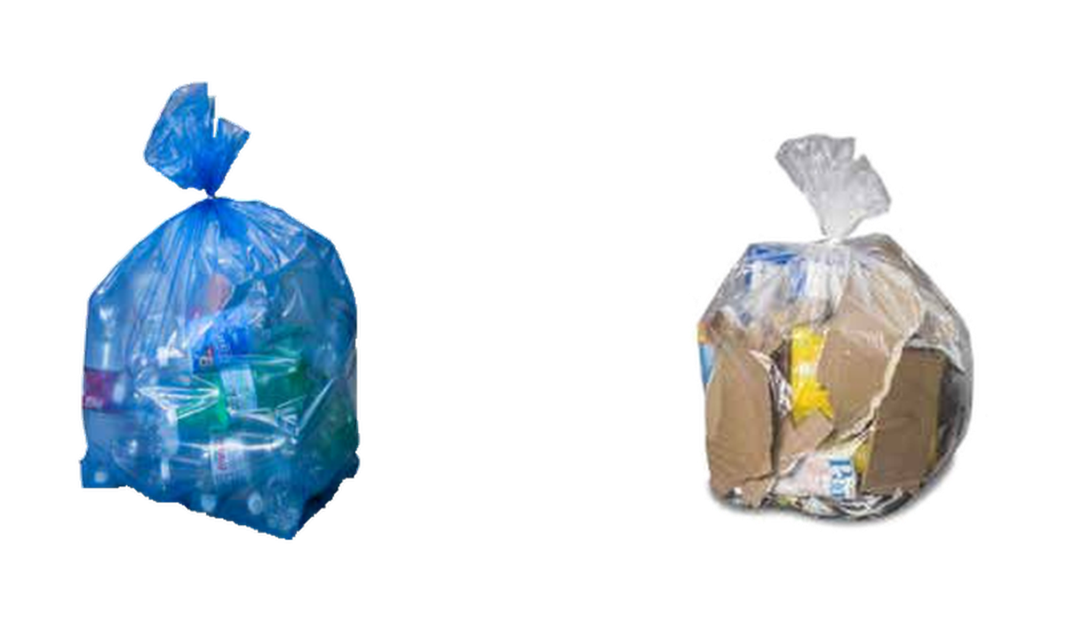Blue recycling bag and clear liner bag